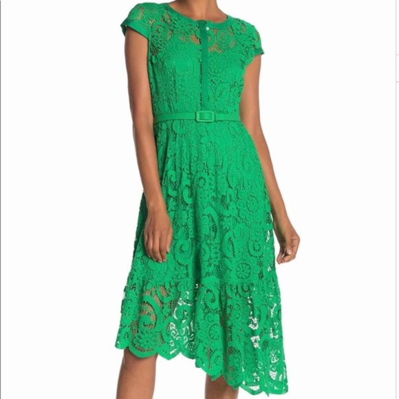 Nanette Lepore Green Lace Dress Asymmetrical Hem - Picture 1 of 4